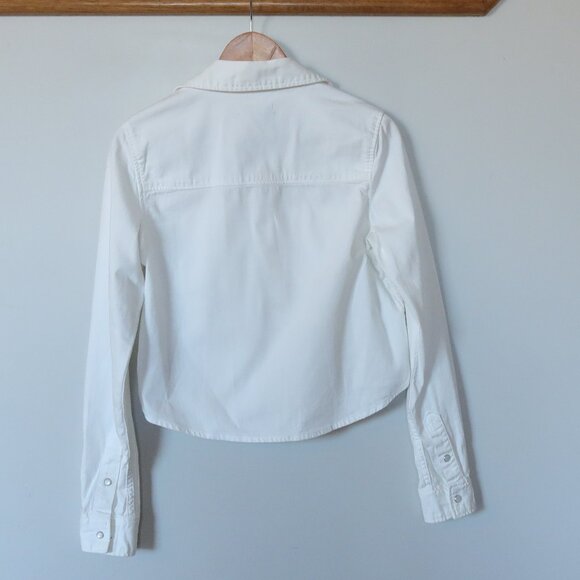 RE/DONE white denim shirt pearl snap crop XS western cowgirl casual cotton rodeo - Picture 5 of 10